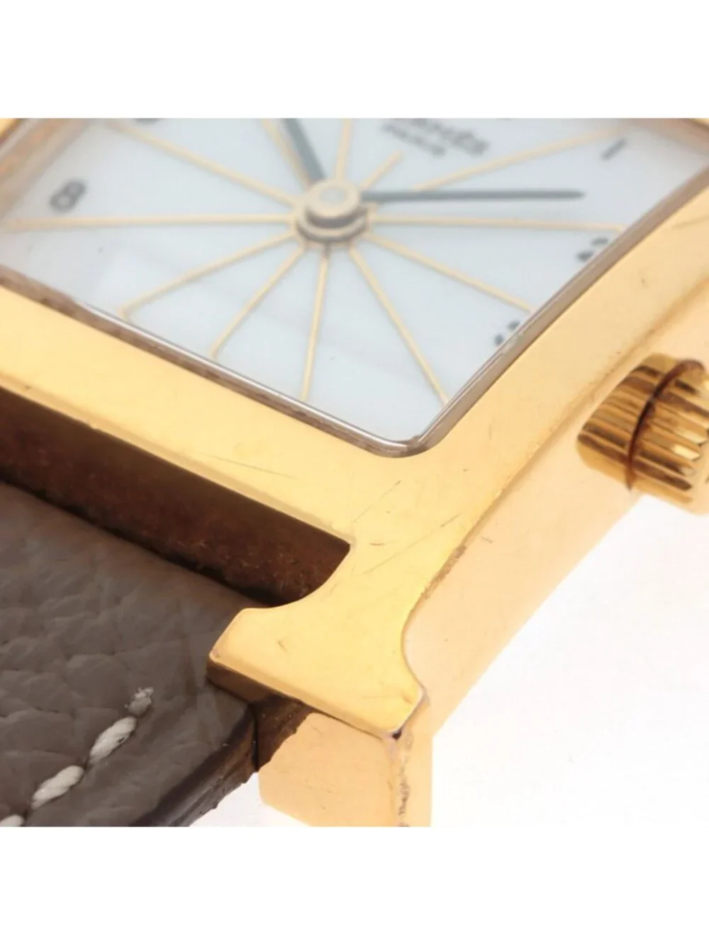 Hermes H Watch Leather Strap White Arabic Dial Quartz